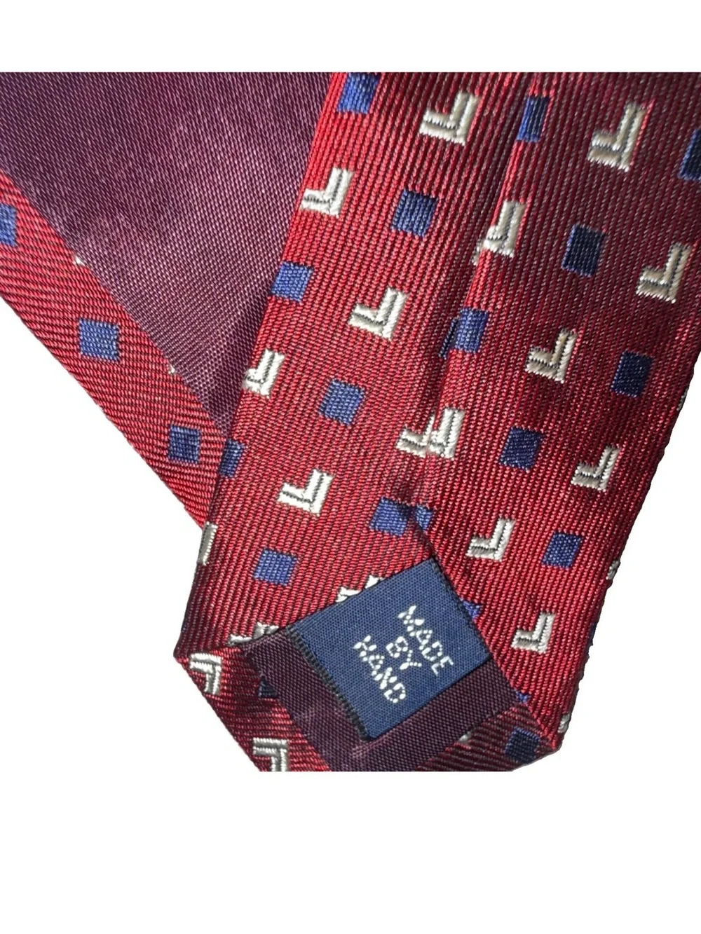 Vintage!! Polo by Ralph Lauren Handmade Red Geometric Silk Tie